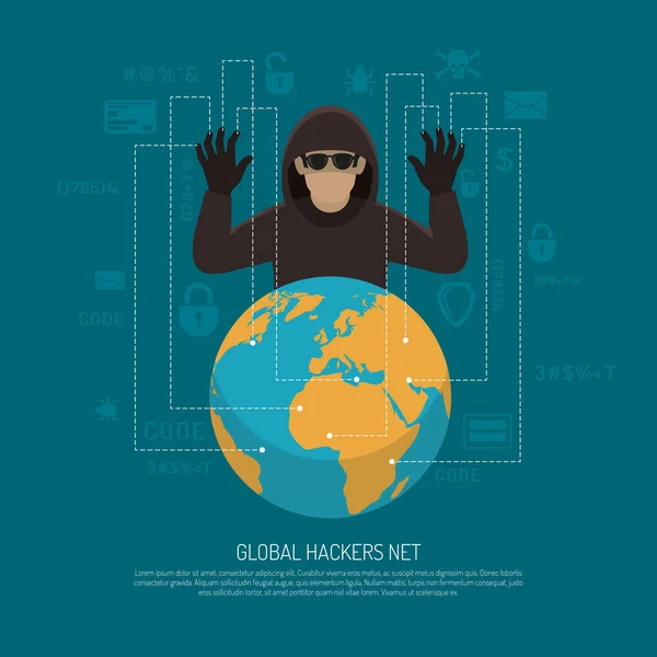 Globális hackerek nettó szimbolikus háttér poszter — Stock Vector