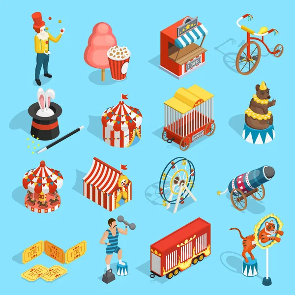 Reizen Circus Isometrisch Icons Set — Stockvector