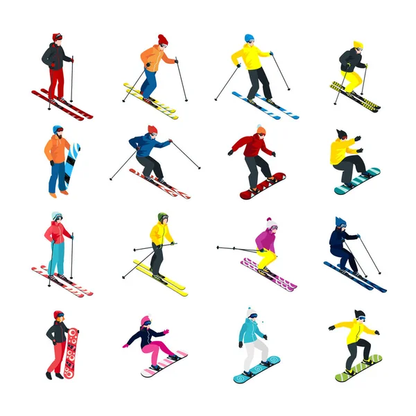 Skiing isometric set — Stock Vector