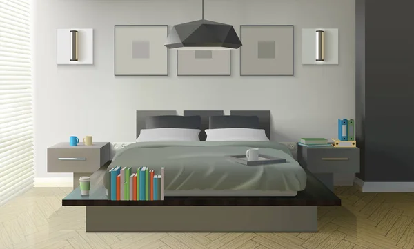 モダンな寝室のインテリアデザイン — ストックベクタ