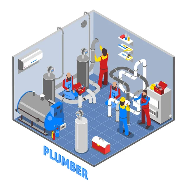 3d Plumber People Composition — Stock Vector