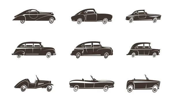 Ретро Автомобіль Чорні Ікони Колекція — стоковий вектор