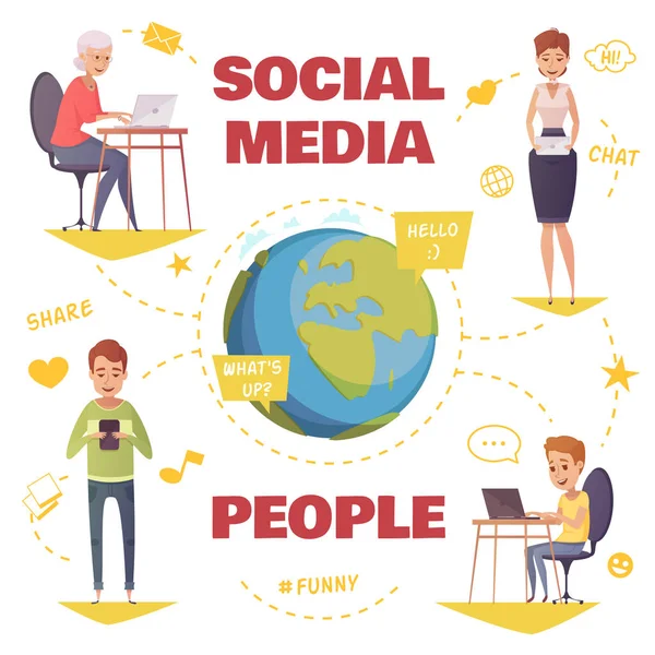 Άνθρωποι στην σχεδιαστική κοινωνικών μέσων μαζικής ενημέρωσης — Διανυσματικό Αρχείο