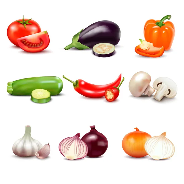 Raw Vegetables Isolated Icons — Stock Vector