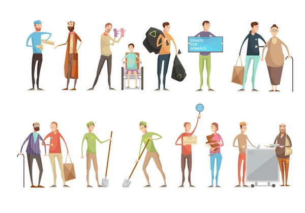 Flat Volunteer Characters Set Stock Illustration