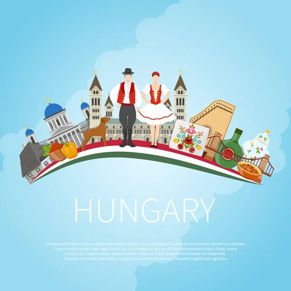 Visite Hungria Cloud Concept — Vetor de Stock