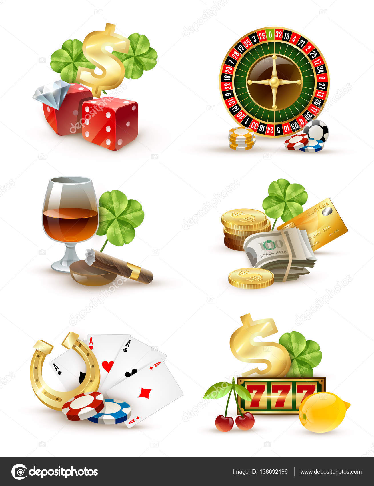 Free Vector  Realistic isolated and colored casino online games icon set  with equipments and attributes