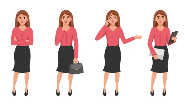 Cartoon Woman Gesture Set — Stock Vector