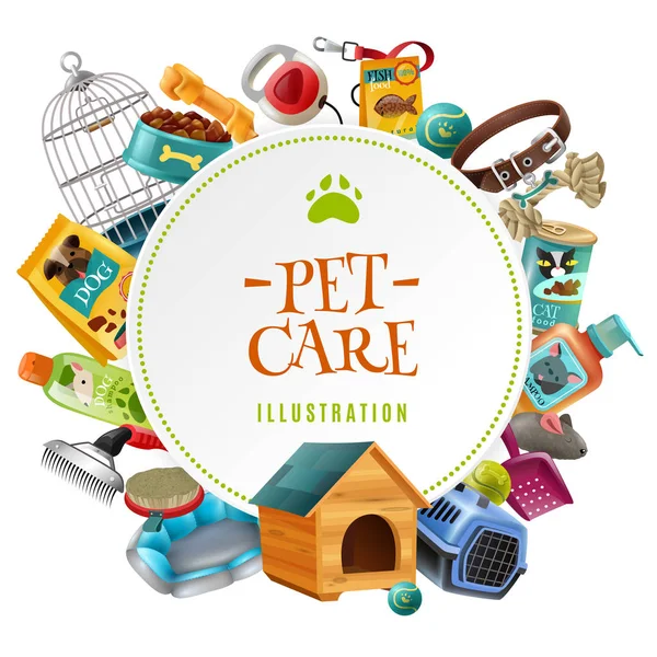 Accesorios para el cuidado de mascotas Round Frame Illustration — Archivo Imágenes Vectoriales