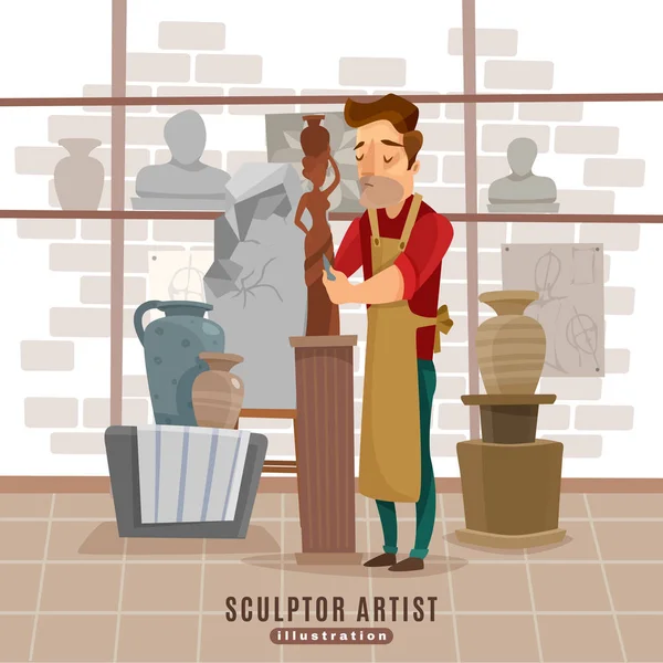 Artista escultor en el trabajo Ilustración — Vector de stock