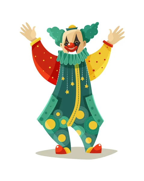 Funny Traveling Circus Clown Colorful Icon — Stock Vector
