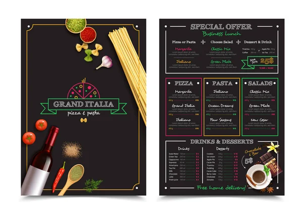 İtalyan restoran menü özel kampanya ile — Stok Vektör