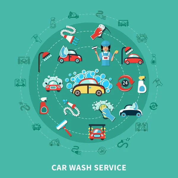 Composición redonda de lavado de coches — Vector de stock