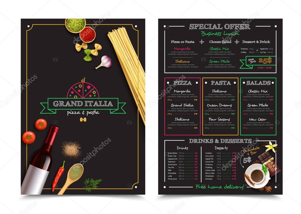 Italian Restaurant Menu With Special Offer