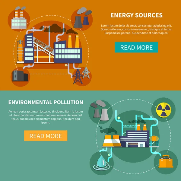Banner de fuentes de energía y contaminación ambiental — Vector de stock