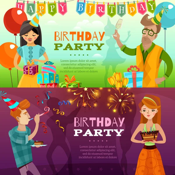 Birthday Party 2  Festive Horizontal Banners — Stock Vector