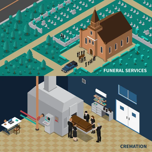 Pohřební služby izometrické bannery — Stockový vektor