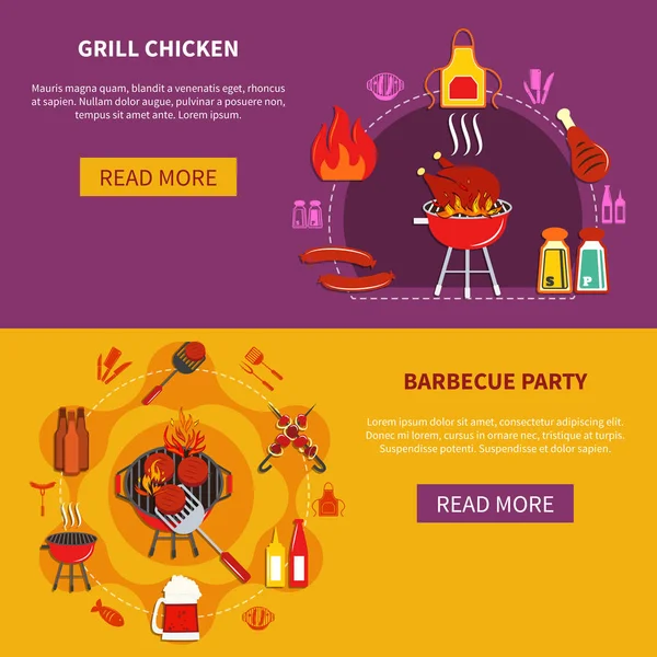 Grill Chiken Sur Barbecue Party Appartement — Image vectorielle
