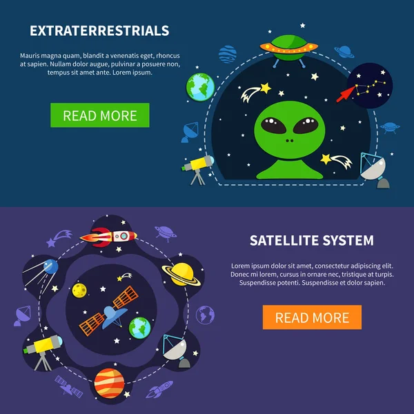 Satelliet systeem Banners Set — Stockvector