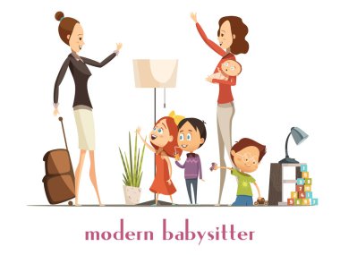 Modern Babysitter Nanny Service Cartoon Illustration  clipart