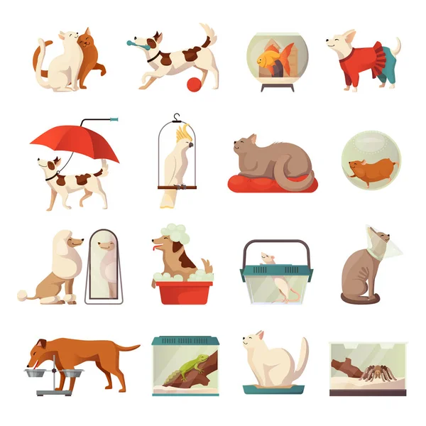 Tienda de mascotas iconos conjunto — Archivo Imágenes Vectoriales