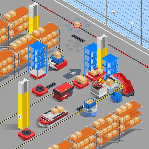 Almacén robótico Fondo isométrico — Archivo Imágenes Vectoriales