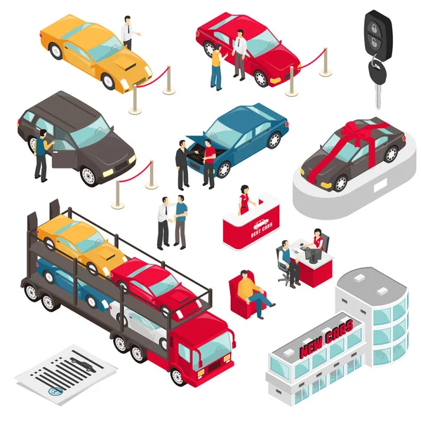 Auto distribuidor Showroom Ilustración de vectores isométricos — Vector de stock