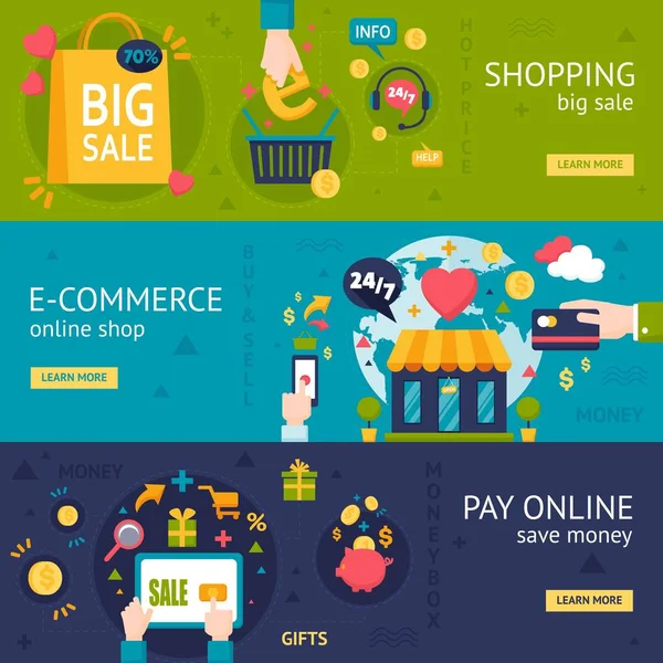 E-commerce Compras Horizontal Banners — Vetor de Stock