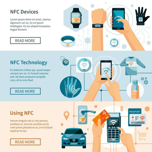 Σύνολο οριζόντιων πανό τεχνολογία NFC — Διανυσματικό Αρχείο