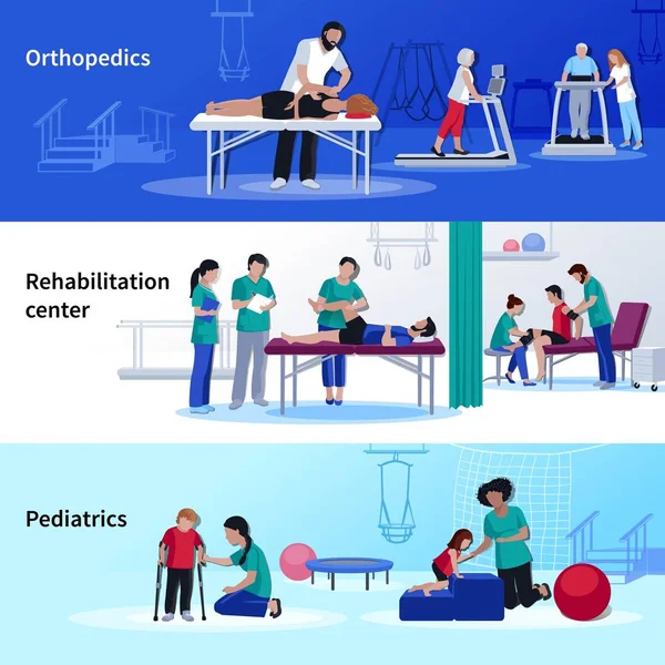 Reabilitação Fisioterapia 3 Flat Horizontal Center — Vetor de Stock