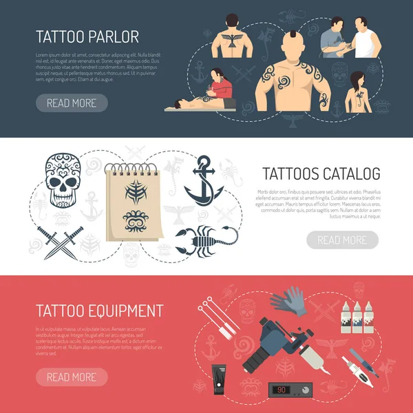 Set de pancartas horizontales de estudio de tatuaje — Archivo Imágenes Vectoriales