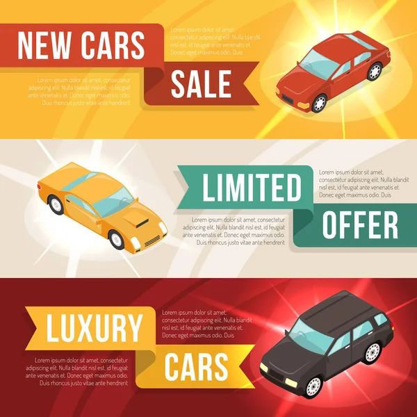 Car Dealership Leasing Horizontal Banner Set — Stock Vector