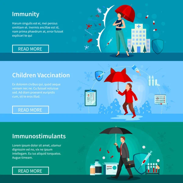 Immunitet och Vaccination Banners Set — Stock vektor