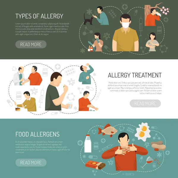 Ensemble de trois bannières d'allergie — Image vectorielle