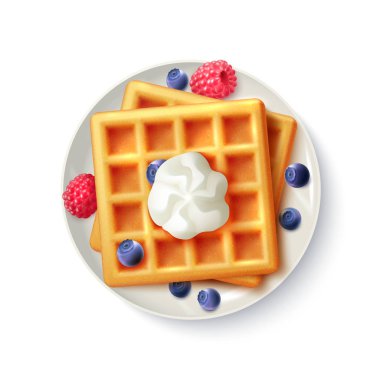 Kahvaltı waffle gerçekçi üstten görünüm görüntü 