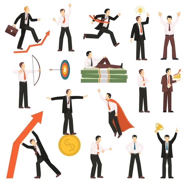 Successful Businessman Flat Icons Collection — Stock Vector