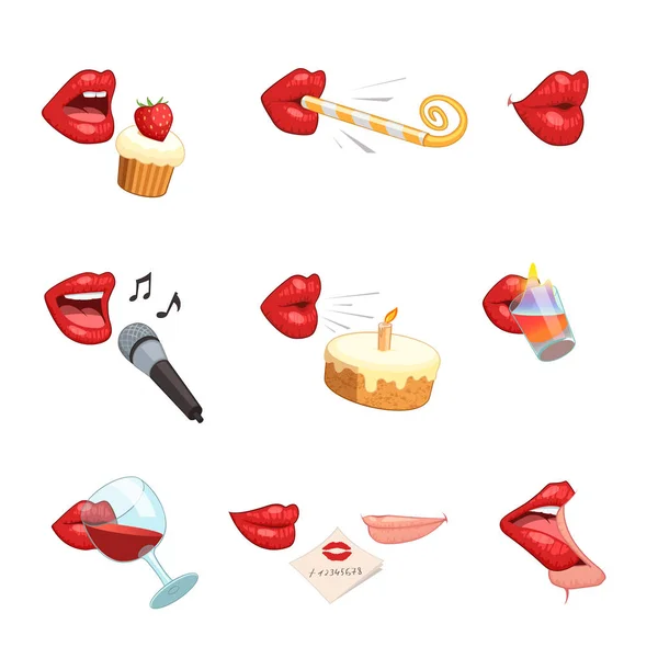 Party Lippen Icon Set — Stockvektor