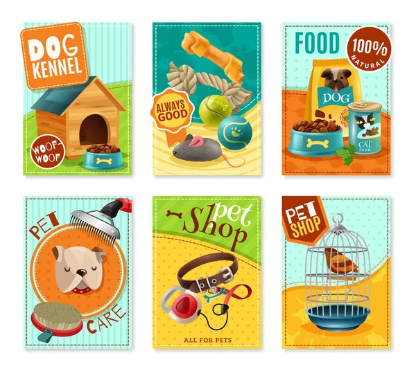 Dierenverzorging 6 Mini Banners Set — Stockvector