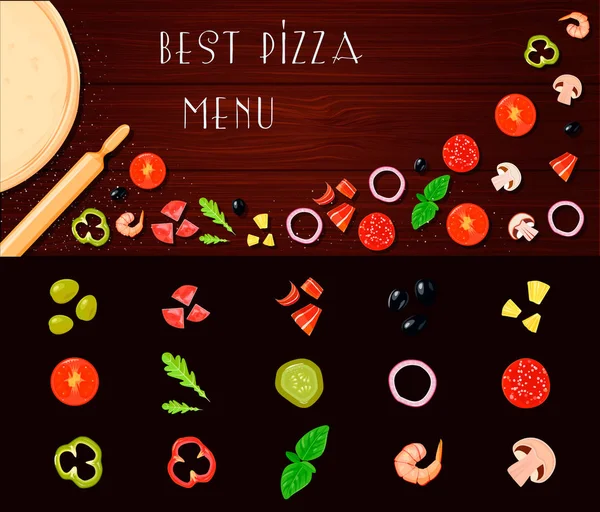 Ensemble de légumes de remplissage de pizza — Image vectorielle