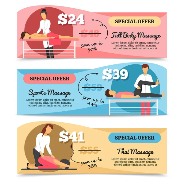 Bannières de massage et de soins de santé — Image vectorielle