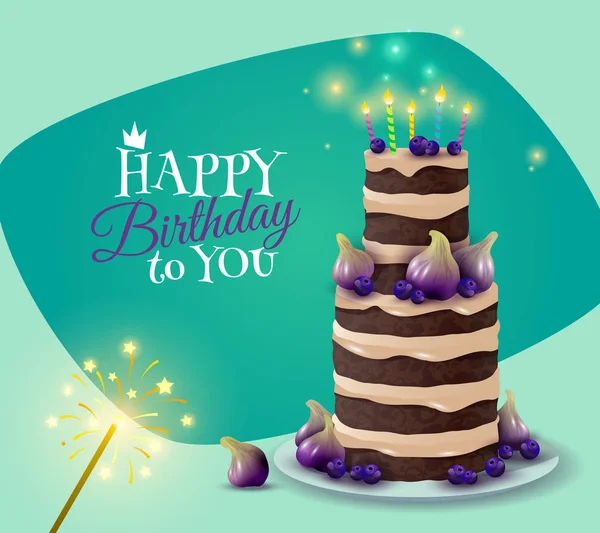 Tarjeta de pastel de cumpleaños — Vector de stock