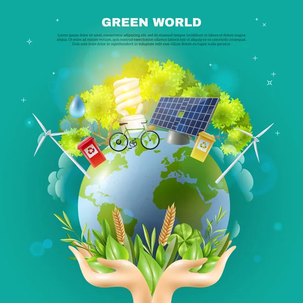 ग्रीन वर्ल्ड पर्यावरण संकल्पना रचना पोस्टर — स्टॉक व्हेक्टर