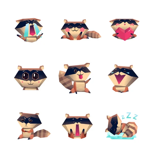 Ensemble de personnages de dessins animés de raton laveur — Image vectorielle