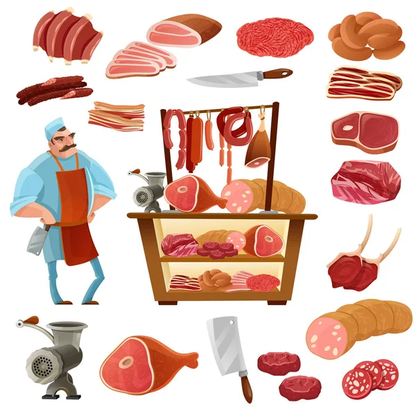 Butcher Cartoon Set — Stock Vector