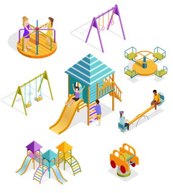 İzometrik sallanan çocukları Icon Set