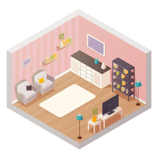 Living Room Isometric Interior — Stock Vector