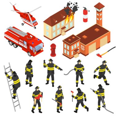 İzometrik itfaiye Icon Set