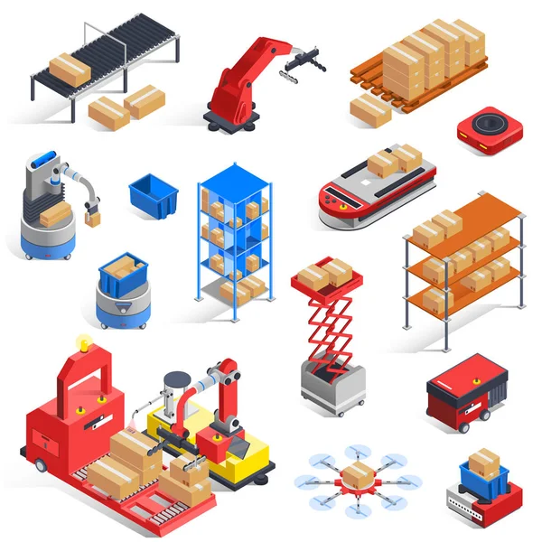 Magazijn Robots Icon Set — Stockvector