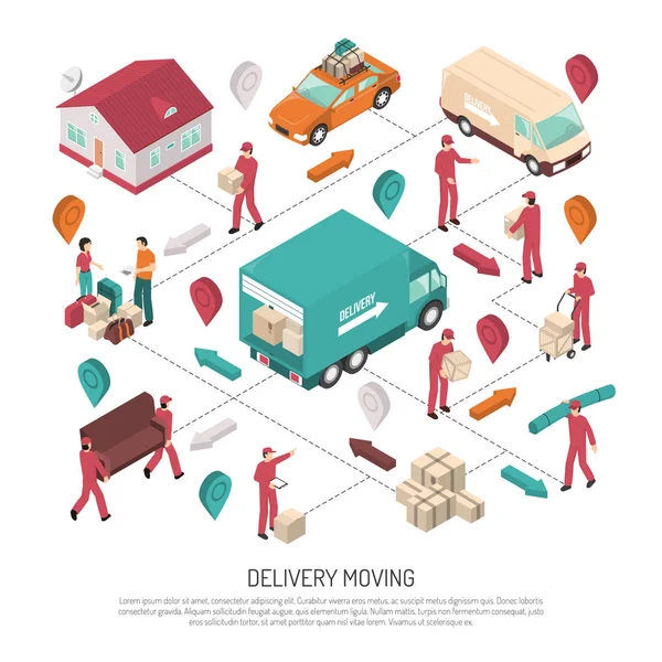 Isometric Delivery Moving Composition — Stock Vector