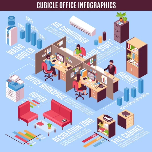 Odacık ofis Infographics izometrik yerleşim planı